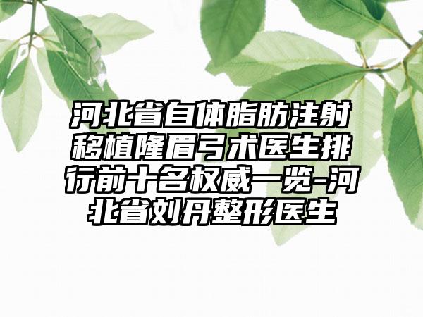 河北省自体脂肪注射移植隆眉弓术医生排行前十名权威一览-河北省刘丹整形医生